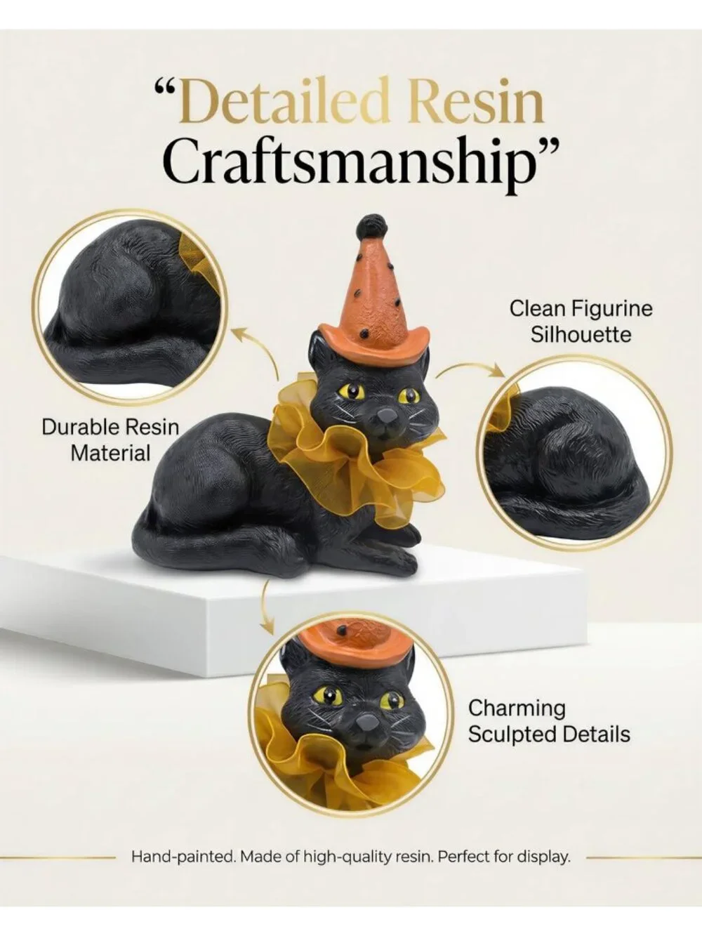Black Cat Witch Figurine Halloween Resin Spooky Cute Tabletop Décor